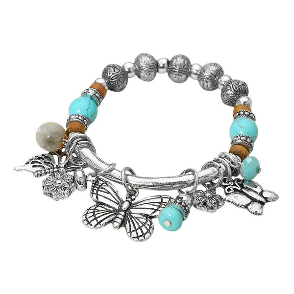 Silver Butterfly Beads Charm Stretch Bracelet
