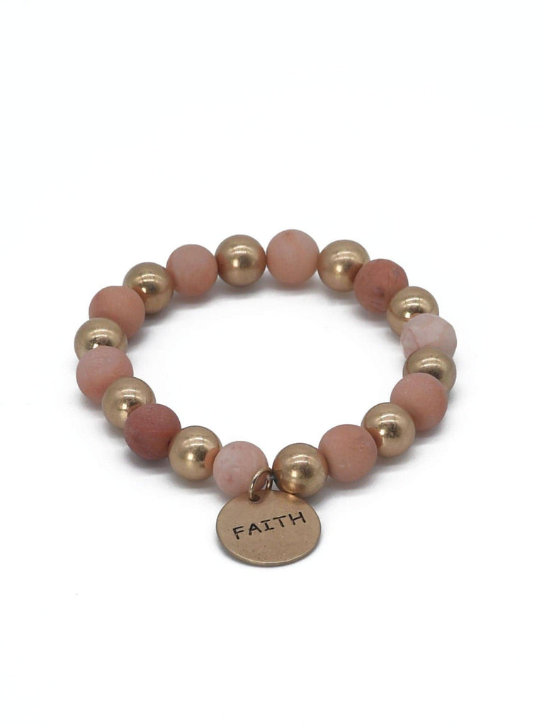 Pink Faith Charm Semi Precious Charm Bracelet