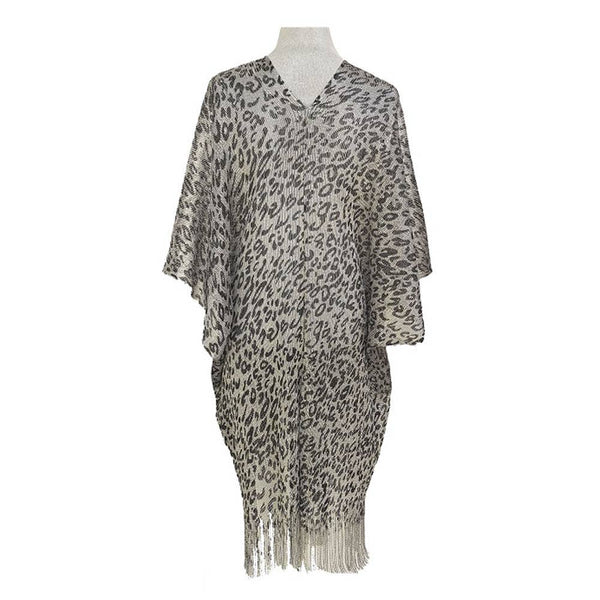 Sheer Leopard Pattern Fringe Kimono Cover Up