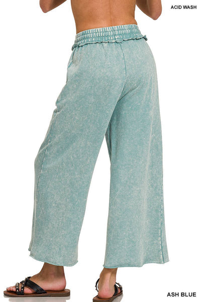 Ash Blue Washed French Terry wide leg pant