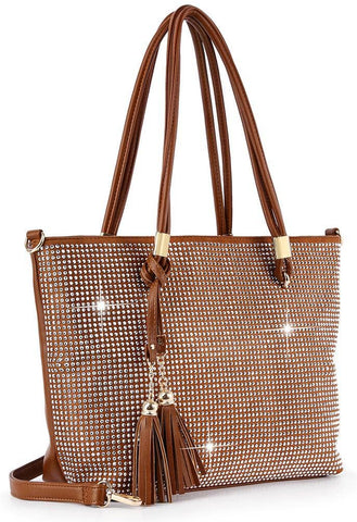Cognac Rhinestone Covered Handbag
