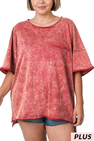 Burgundy Front Pocket Plus T-Shirt Top