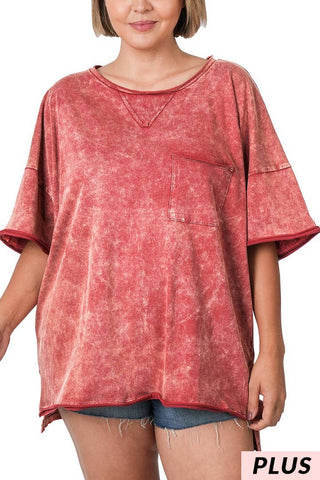 Burgundy Front Pocket Plus T-Shirt Top