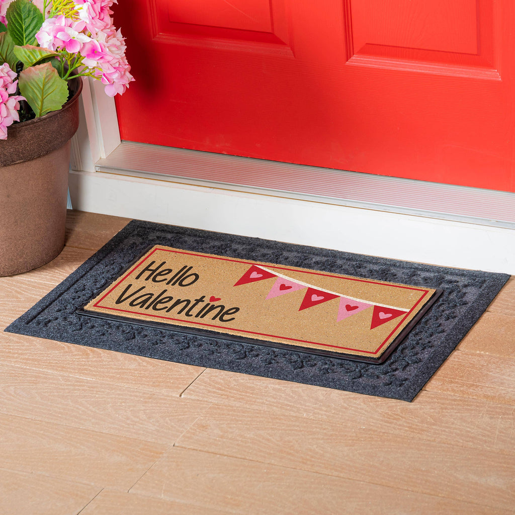 Hello Valentine Flocked Sassafras Coir Switch Mat