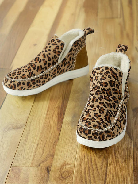 Leopard Print Flat Winter Fur Boots