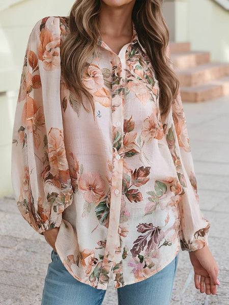 Orange Floral Puff Sleeve Shirt