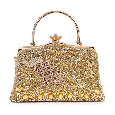 Gold Decorative Peacock Accented Evening Bag