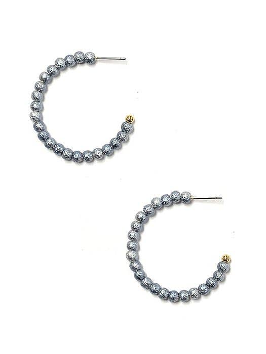 Gray Kori Beaded C Shape Hoop Earrings