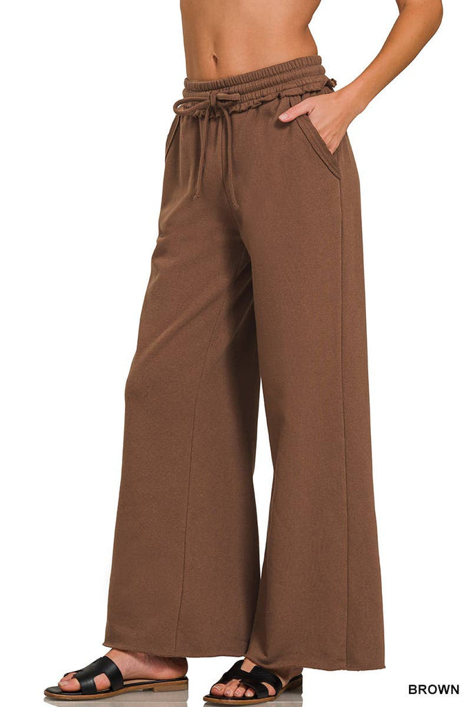 Brown Fleece Wide Leg Sweatpants