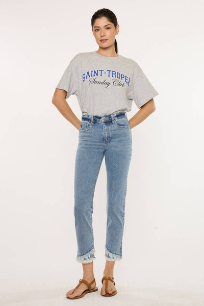KanCan high rise straight fringe hem jean