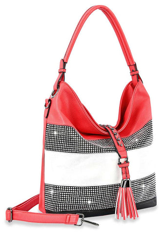 Coral Sparkling Striped Hobo Handbag