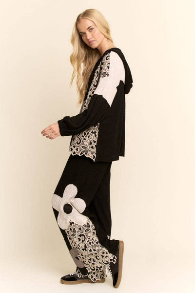 Black oversized flower hoodie top