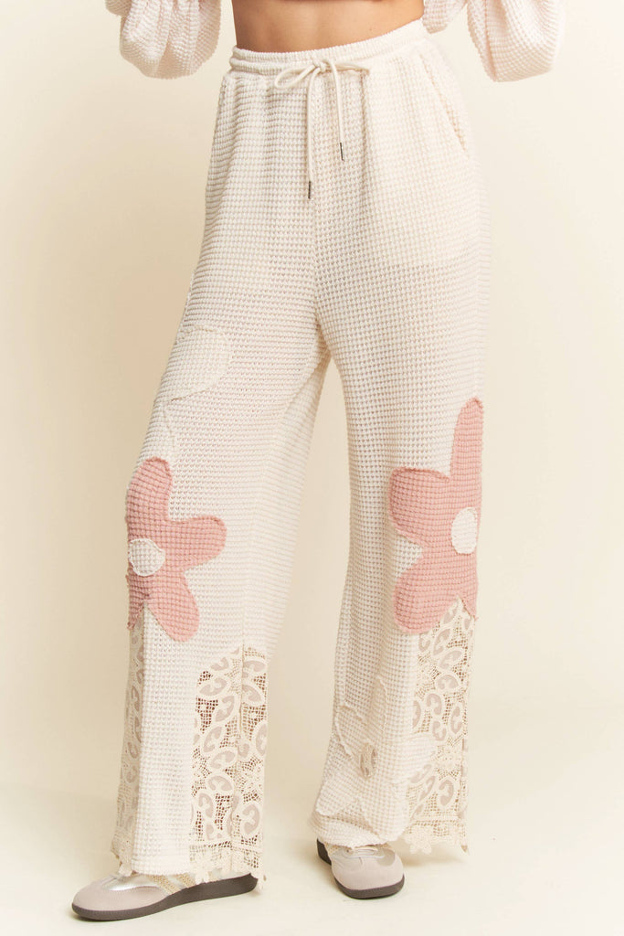 BEIGE PINK Knit wide leg pants