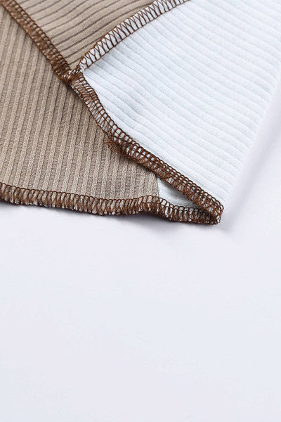 Khaki White Irregular Color Block Top