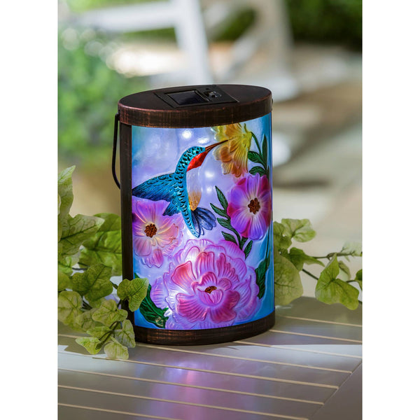 Floral Hummingbird Solar Glass Lantern