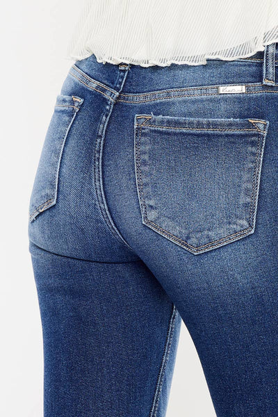 KanCan  Dark denim crop fringe jean