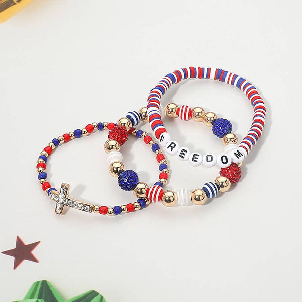 FREEDOM Cross Charm Stretch Layered Bracelets