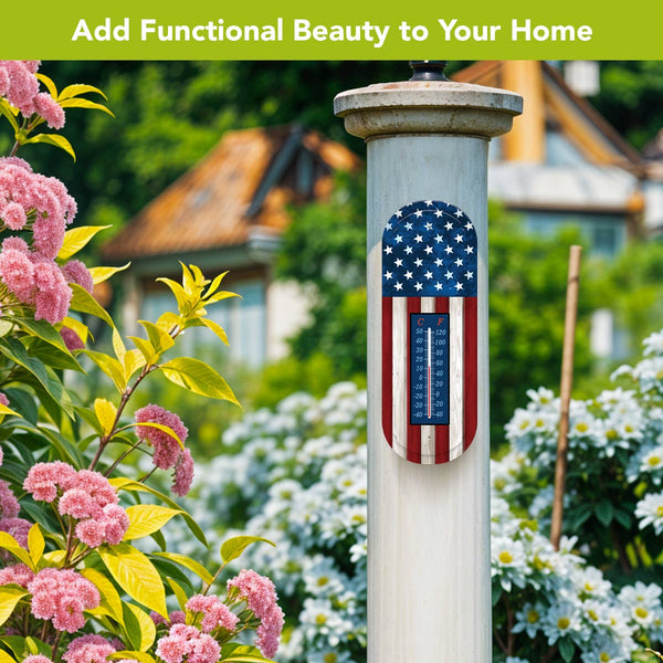 Wooden Flag Metal Thermometer