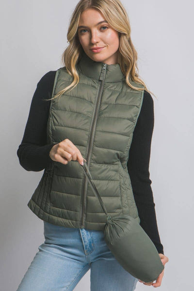 Green Lightweight Down Packable Puffer Vest