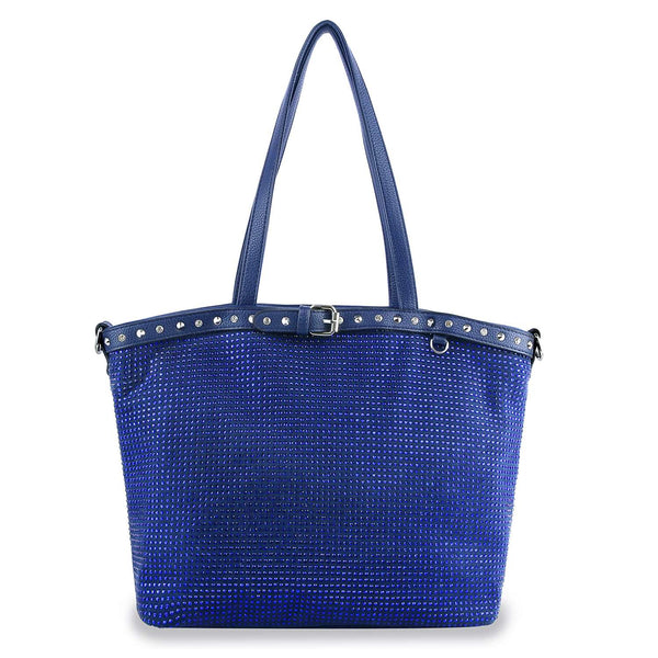Blue Belted Rhinestone Covered Tote Handbag