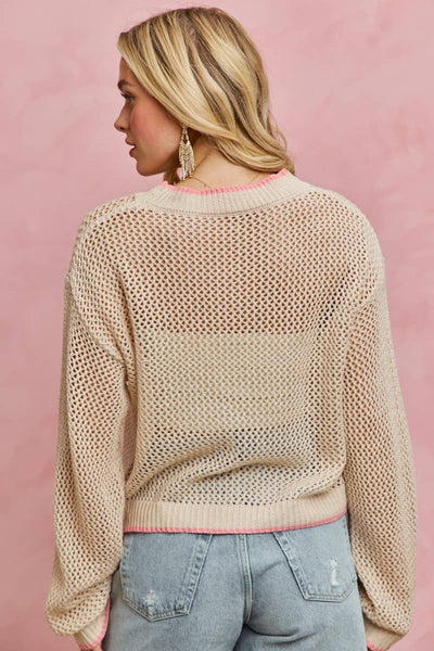 Palm Tree Open Knit Sweater Top