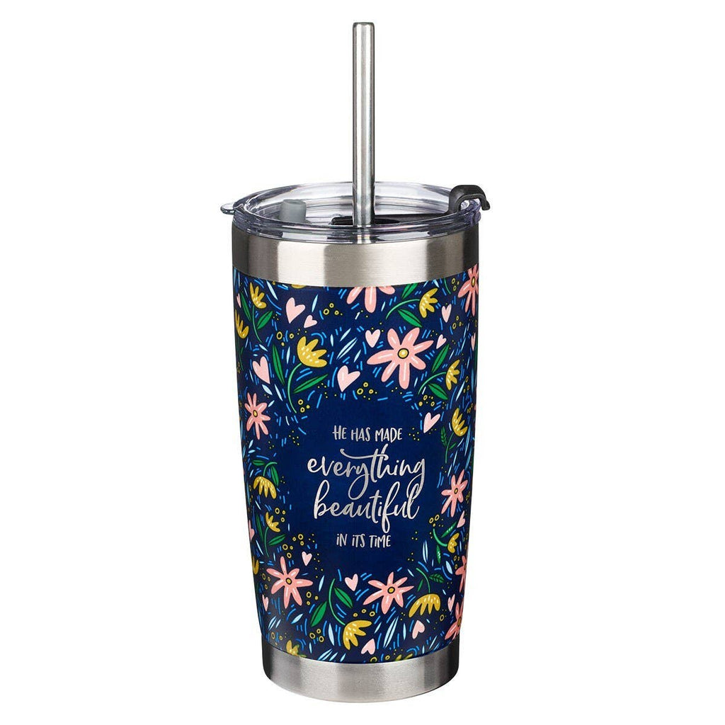Navy Floral Everything Beautiful Eccl. 3:11 Mug SS Travel
