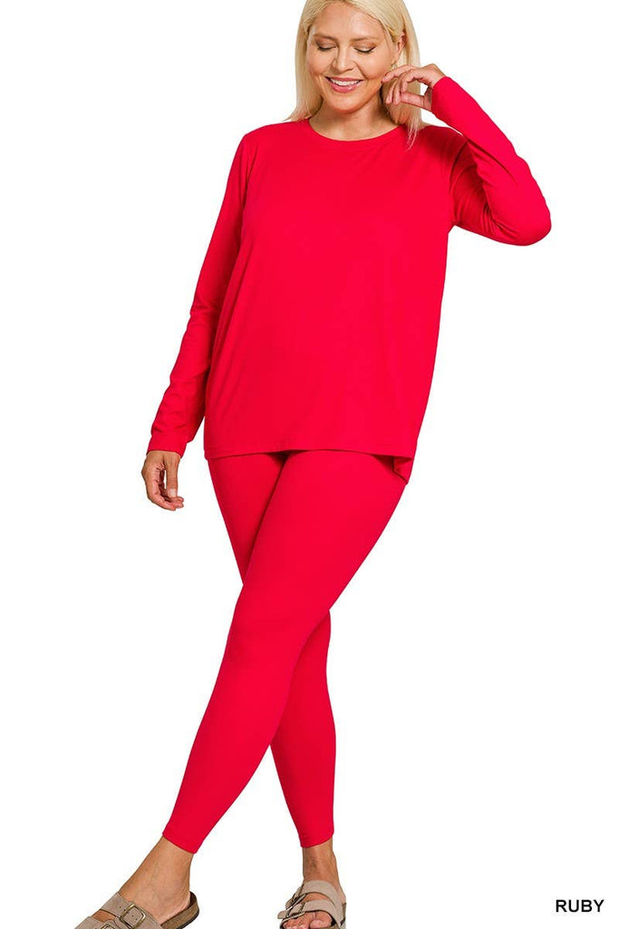 Red Microfiber Top And Leggings Set Plus