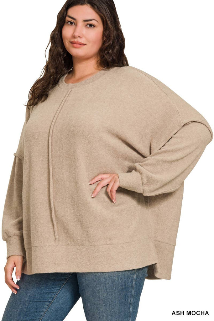 Ash Mocha Brushed Hacci Oversized Sweater Plus