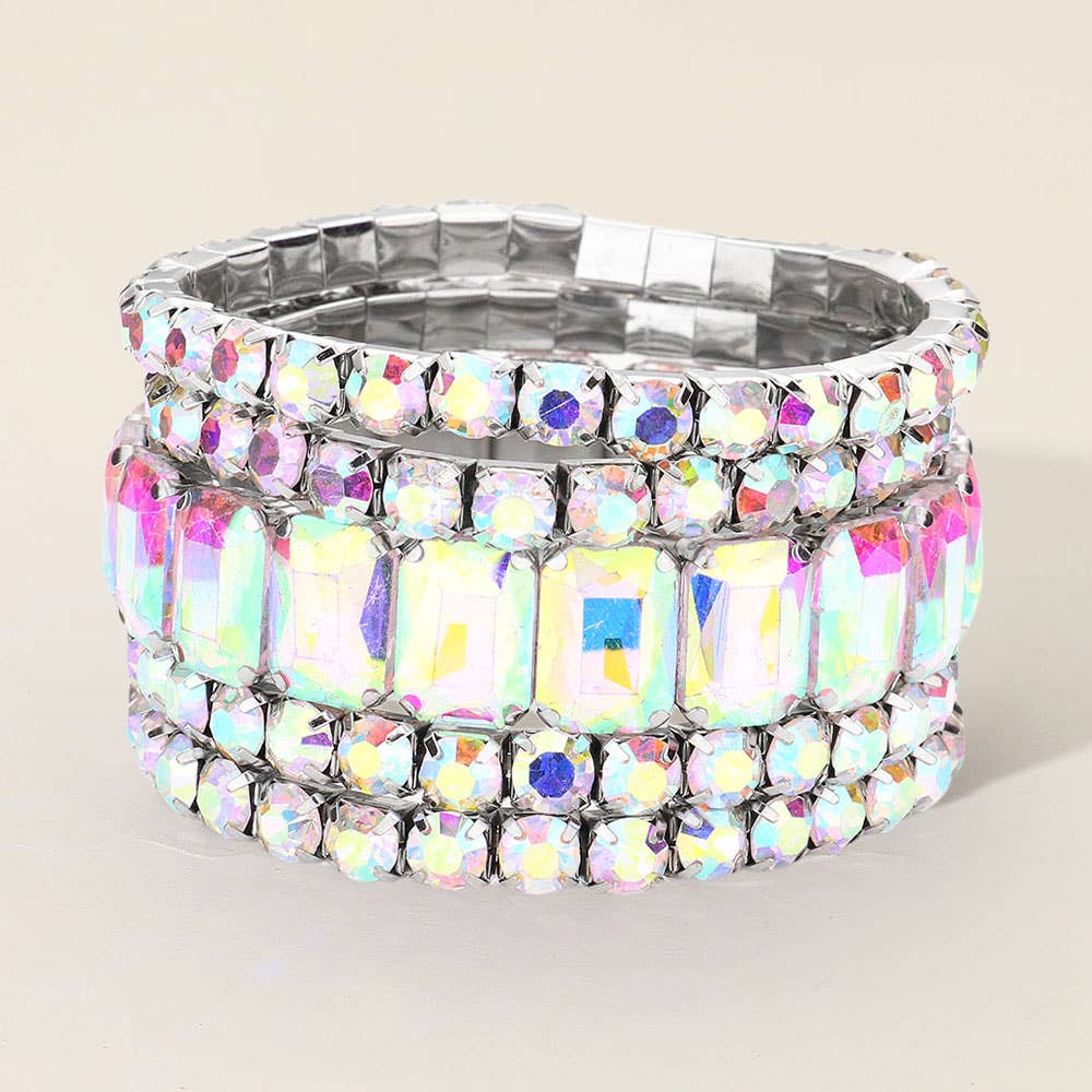 Emerald Round Stone Stretch 5 Line Bracelets