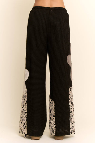 Black thermal knit flower pant