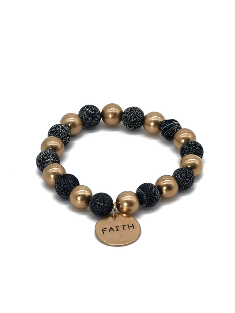 Black Faith Charm Semi Precious Charm Bracelet