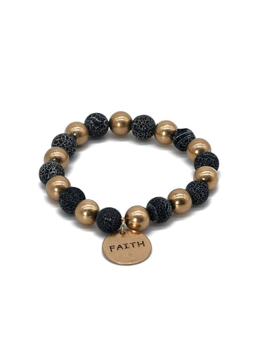 Black Faith Charm Semi Precious Charm Bracelet