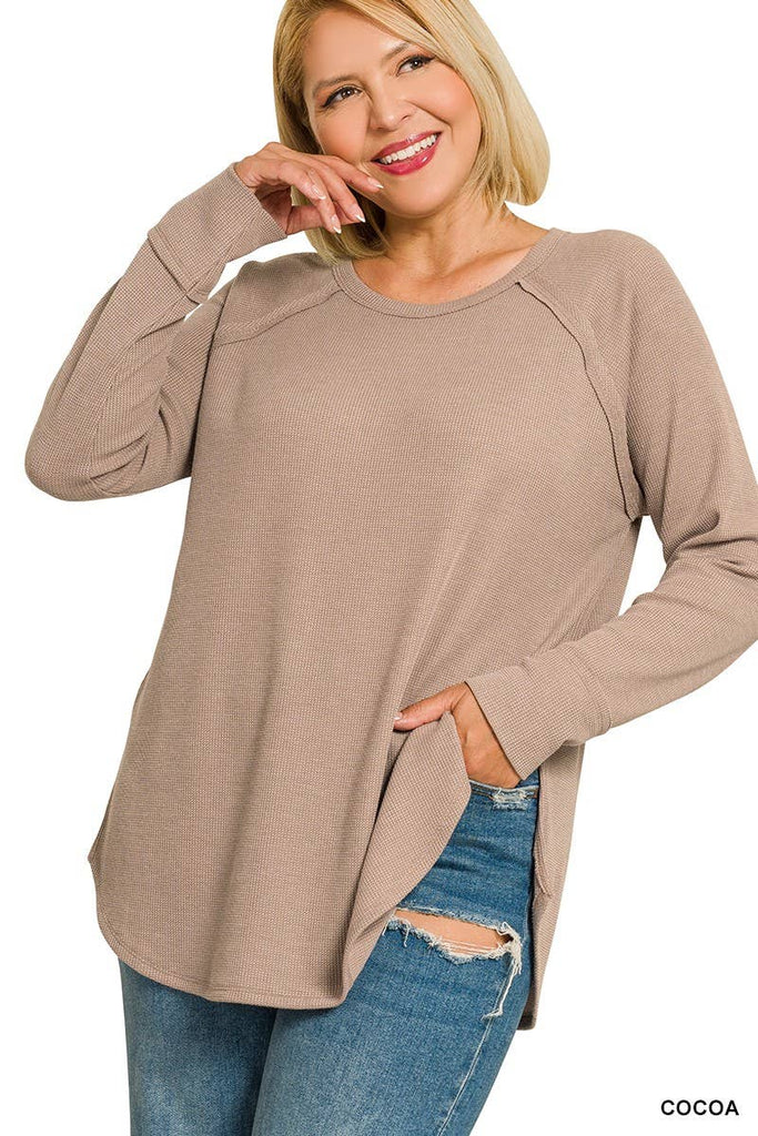 Cocoa Waffle Long Sleeve Top Plus
