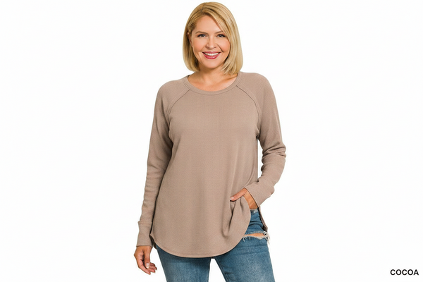 Cocoa Waffle Long Sleeve Top Plus