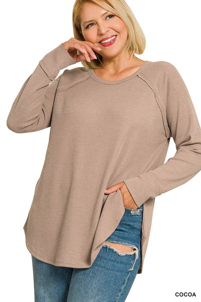 Cocoa Waffle Long Sleeve Top Plus