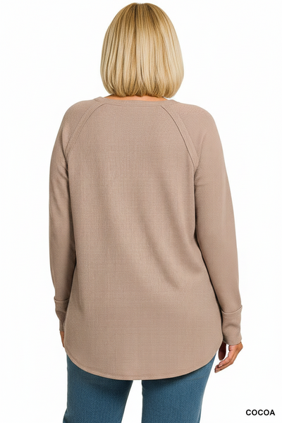 Cocoa Waffle Long Sleeve Top Plus