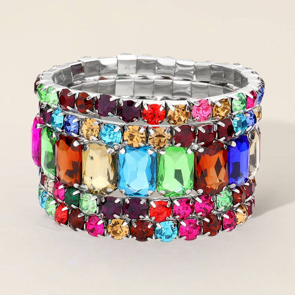 Emerald Round Stone Stretch 5 Line Bracelets