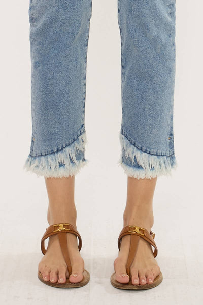 KanCan high rise straight fringe hem jean