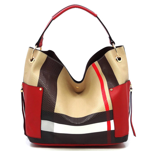 Red Tartan Plaid 3-in-1 Shoulder Handbag