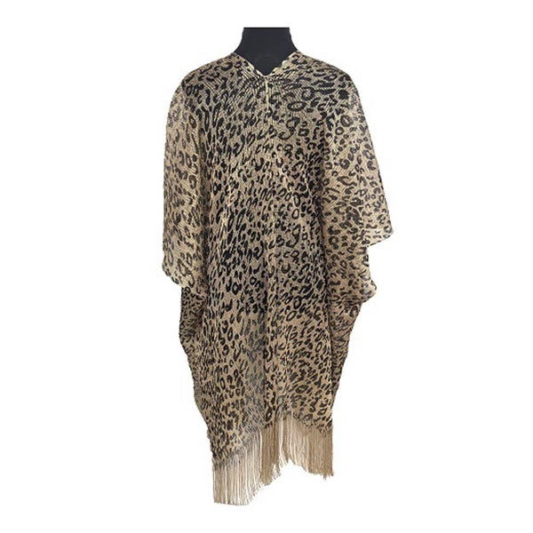 Sheer Leopard Pattern Fringe Kimono Cover Up