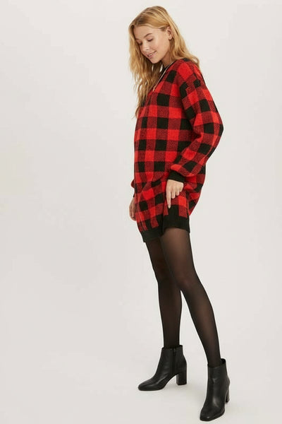 Buffalo Plaid Sweater Tunic Dress