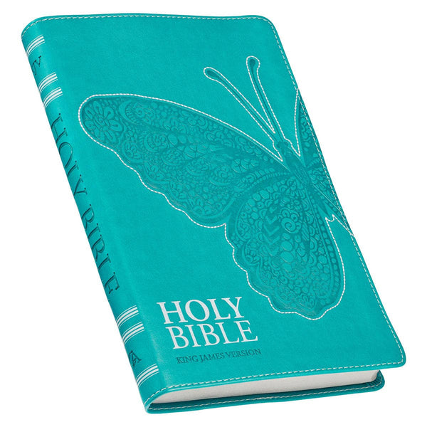 KJV Bible Gift Edition Faux Leather, Teal Butterfly