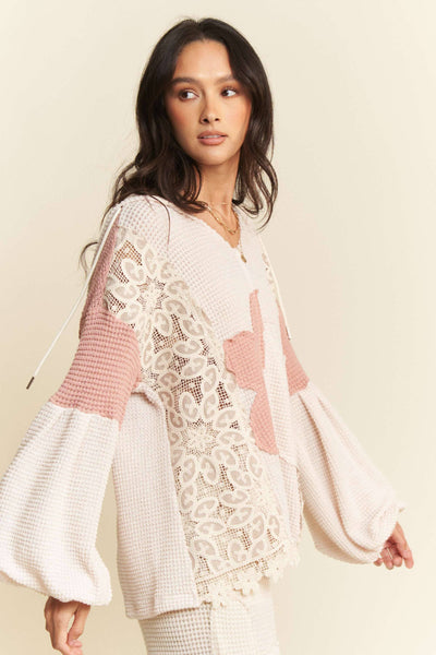 BEIGE PINK flower hoodie top