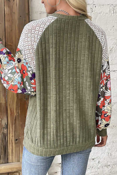 Laurel Green Floral Patchwork Top