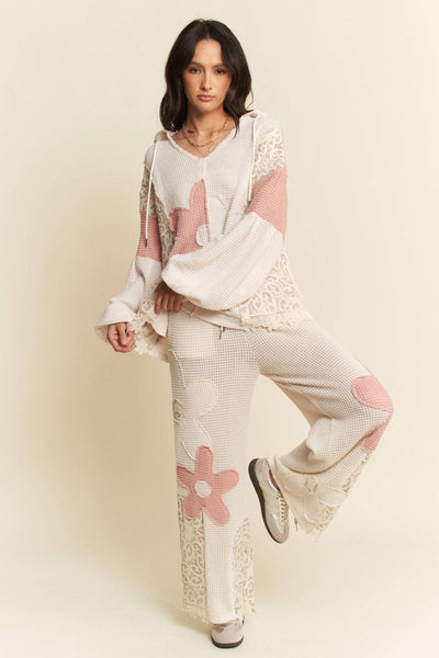 BEIGE PINK flower hoodie top