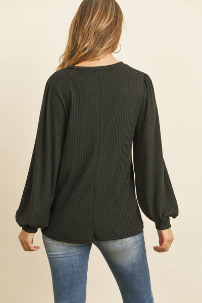 Black waffle pullover top PLUS