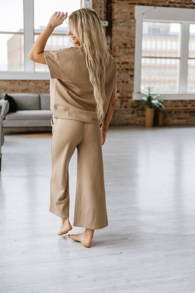 Khaki Apricot Textured top pant Set