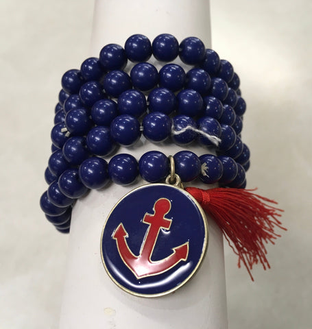 Navy 5 line beaded Anchor bracelet