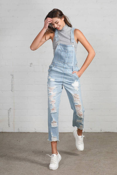 Insane Gene Distressed Raw Hem Jean Overalls