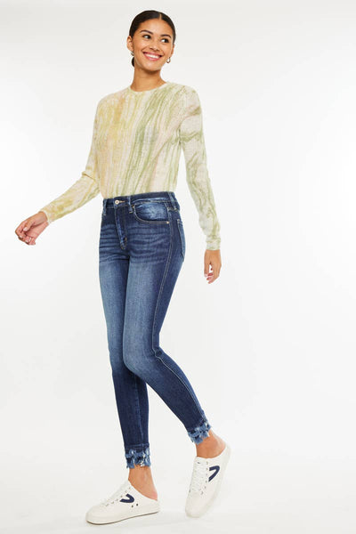 Kan Can fray hem dark jean